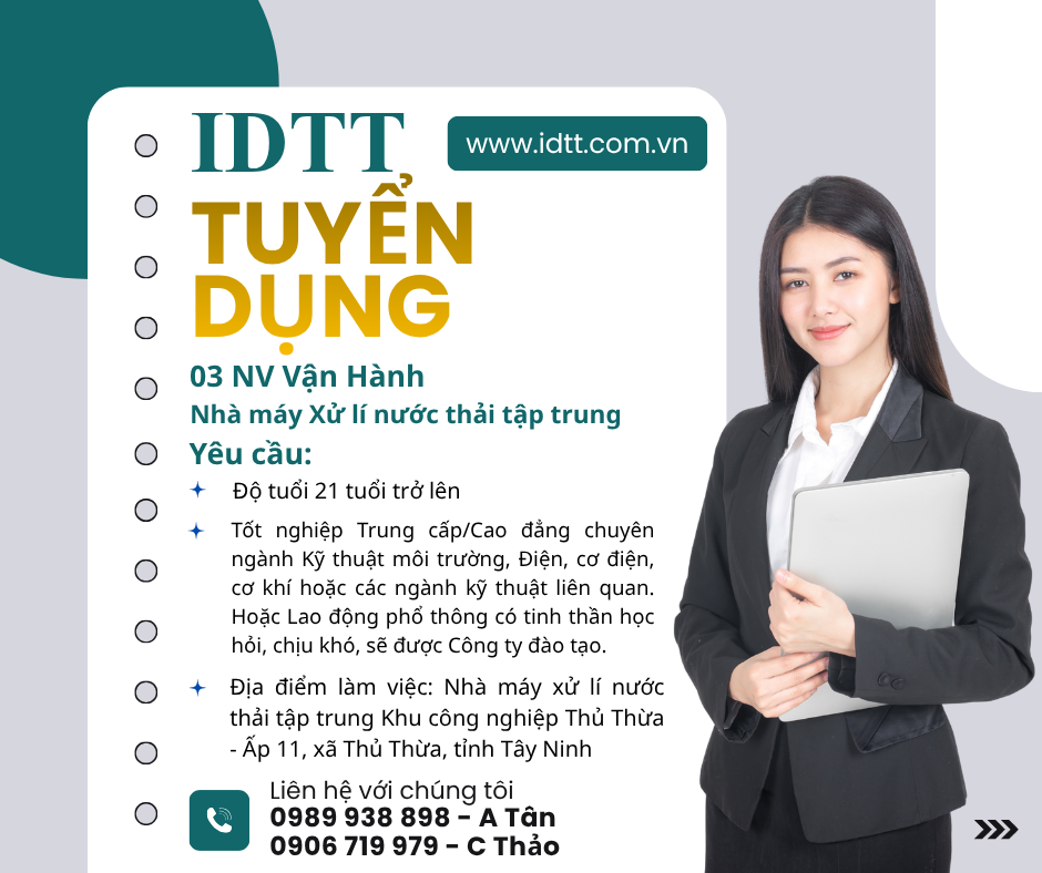 Thông báo Tuyển dụng Nhân viên Vận hành Nhà máy xử lí Nước thải tập trung